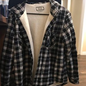 Sherpa lined hooded flannel